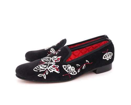 NEW $598 GEORGE CLEVERLEY 8 BLACK VELVET SLIPPER PRINCE ALBERT SILVER BUTTERFLY
