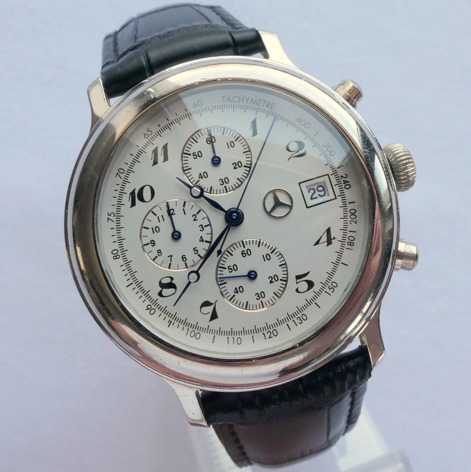 Reloj cronógrafo de lujo accesorio coche plata esterlina 925 clásico Mercedes Benz Foto 2 de 4
