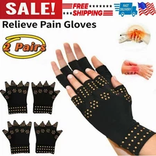 2 PCS Arthritis Gloves Fingerless Copper Compression Medical Support Therapeutic