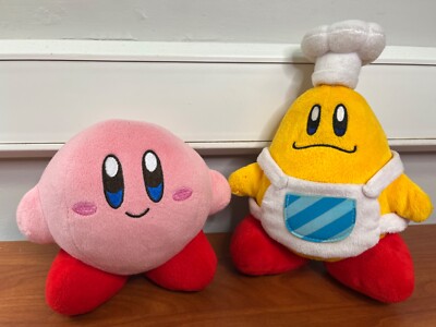 San-ei Kirby Plush & Chef Kawasaki Plush *Missing Pan* 6''-8'' Plush Lot of 2