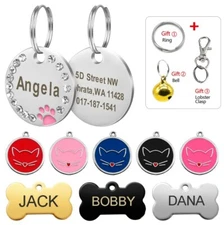 Round Bone Shape Personalized Dog ID Tag Engraved Free Custom Name for Pet Cat