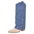 Women's Rhinestone Pointed Toe Chunky Heel Fold Over Western Knee High Boots US9 — photo 2