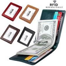 Mens Slim Leather Wallet with Money Clip RFID Blocking Bifold Credit Card Holder