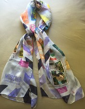 NWT 100% SILK MOSCHINO CHEAP & CHIC 50x164 OLIVE OYL SCARF, BLUE W/GIFT RECEIPT