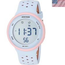 Unisex Multifunctional Digital Watch with Light Pink Resin Case  Silicone Strap