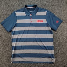Adidas Shirt Mens Large Blue Gray Striped USA Golf Polo Ultimate 365 Performance