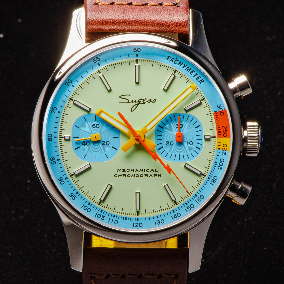 Sugess SWAN NECK x Exhibition case back Chrono Mens Watch SEAGULL