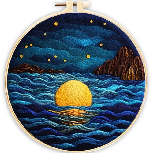 Beach Ocean DIY Wool Needle Felted, Landscape Painting With Frame For Beginners - Picture 11 of 16