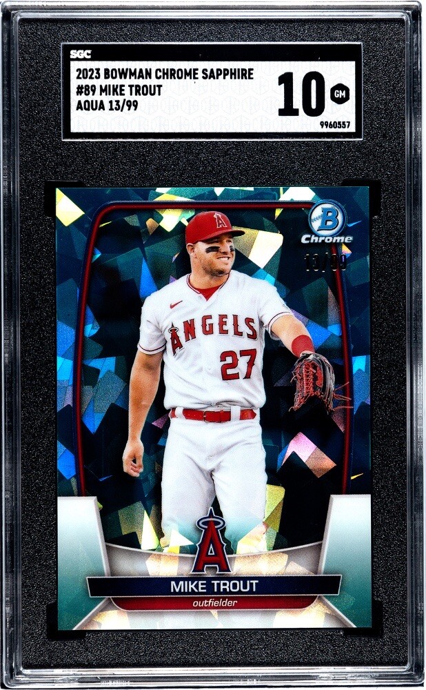 Mike Trout 2023 Bowman Chrome Sapphire #89 Aqua /99 Los Angeles Angels SGC 10