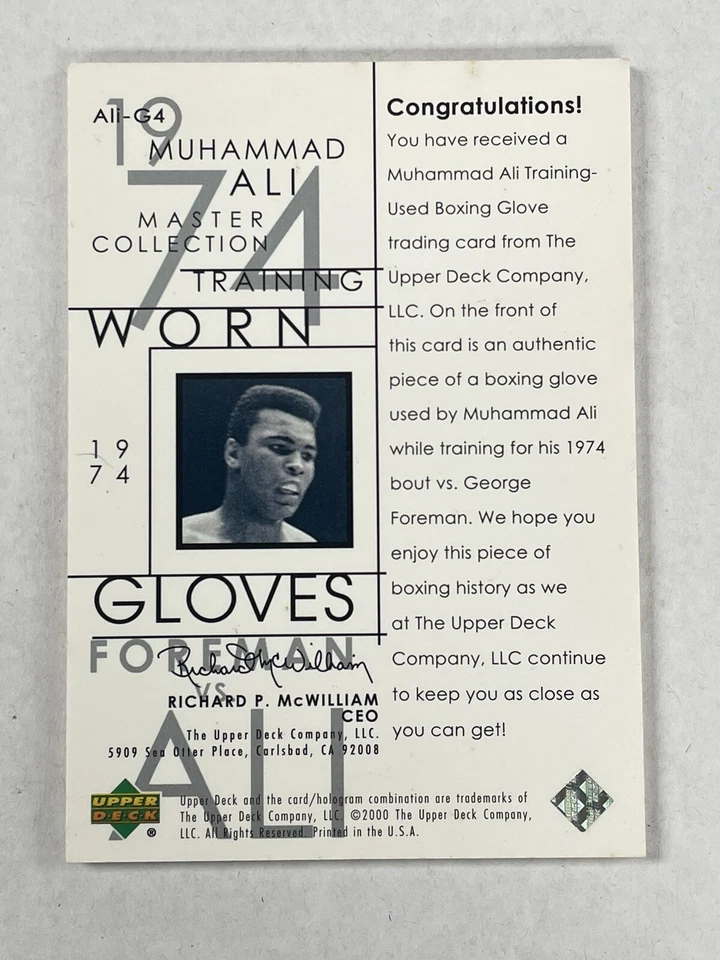 2000 UD Master Collection Ali-G4 Muhammad Ali Training Worn Glove Card #/50 READ - Image 2 of 4