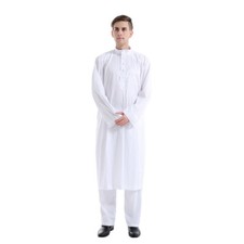 Men Saudi Muslim Jubba Thobe Thoub Dishdasha Abaya Long Pants Kaftan Sets Robe