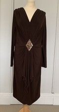 Vintage Brown Drape Dress Embellished UK 16 USED Gently Worn