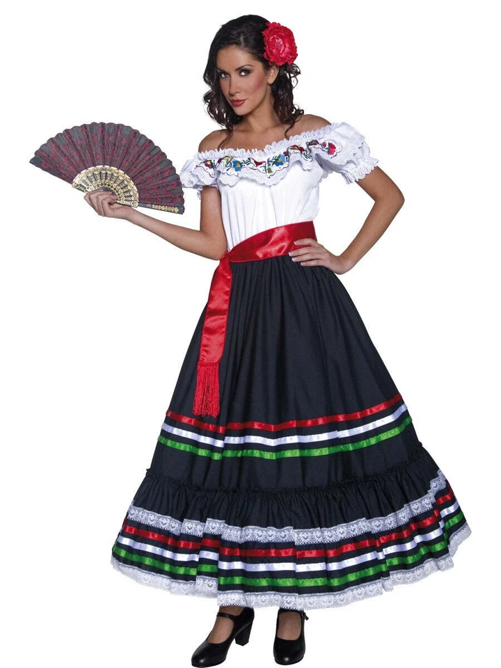 Fantasia Senorita mexicana espanhola senhora oeste selvagem vestido fantasia feminino Reino Unido 8-18 - Imagem 2 de 2