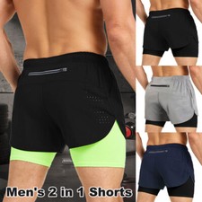 Men's 2 in 1 Running Shorts Workout Athletic Outdoor Quick Dry Sports Gym Shorts