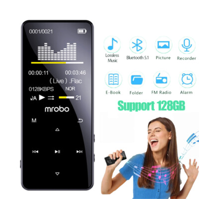 Bluetooth Lossless MP4/MP3 Musik Player FM Radio Rekorder Sport FM Support 128GB