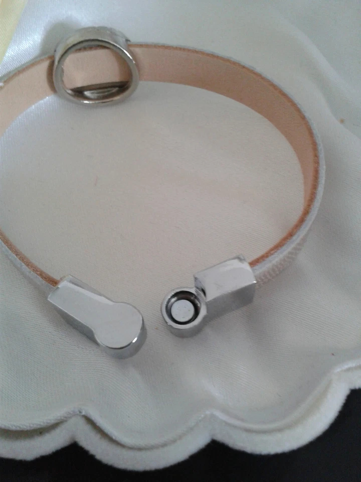 Schmuck Armband Nappaleder Krokko Struktur beige mit edler Slider Perle 18 cm - Bild 4 von 4