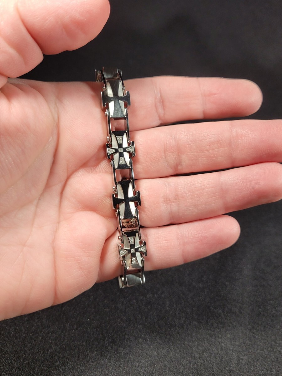Stainless Russell Simmons Maltese Cross Link Bracelet With
