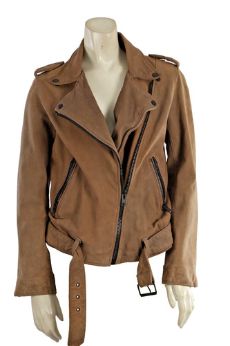Current Elliott Beige Goat Leather Collared Belted Biker Moto Jacket Edgy Size 1
