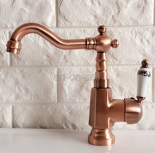 Red Copper Single Handle Bathroom Faucet Vessel Sink Basin Swivel Mixer Tap
