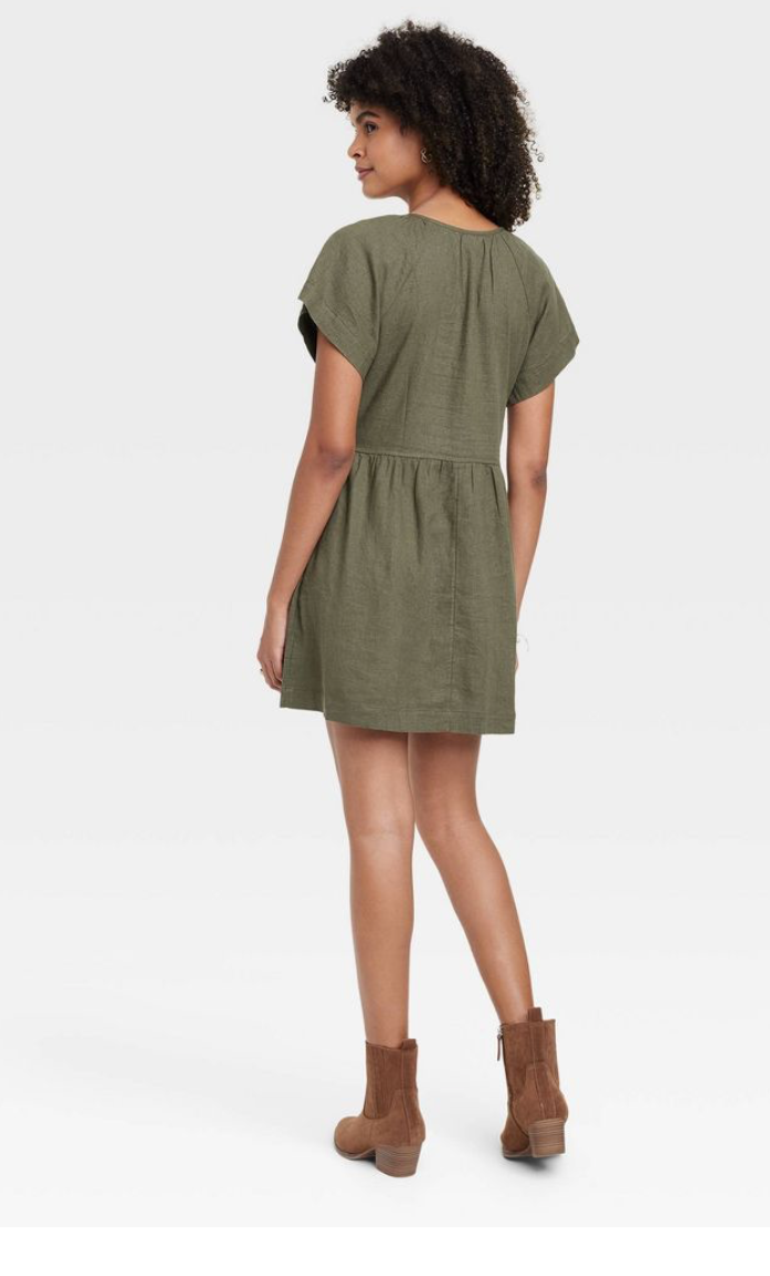 Universal Thread Women's Short Sleeve Linen Mini Shift Dress Olive Green  XXL NEW | eBay