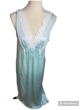Vintage 80s Blue Nightgown With White Lace Trim