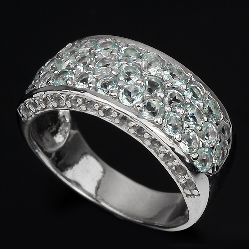 GENUINE SKY BLUE TOPAZ & WHITE TOPAZ 14K ON STERLING 925 SILVER RING ...