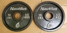 Pair of 10 lb NAUTILUS Olympic weight plates gym 20lbs total Rare Vtg
