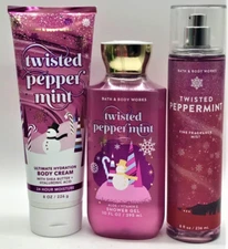 S/3 TWISTED PEPPERMINT Fine Fragrance Mist Shower Gel Cream BATH & BODY WORKS