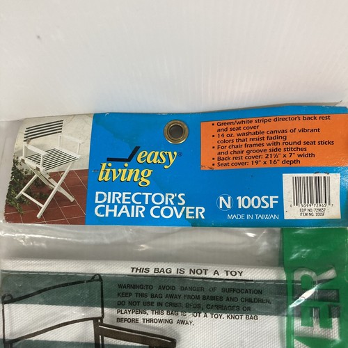 Easy Living Director's Chair Canvas Cover Replacement Green White Stripe N 100SF - Picture 2 of 7