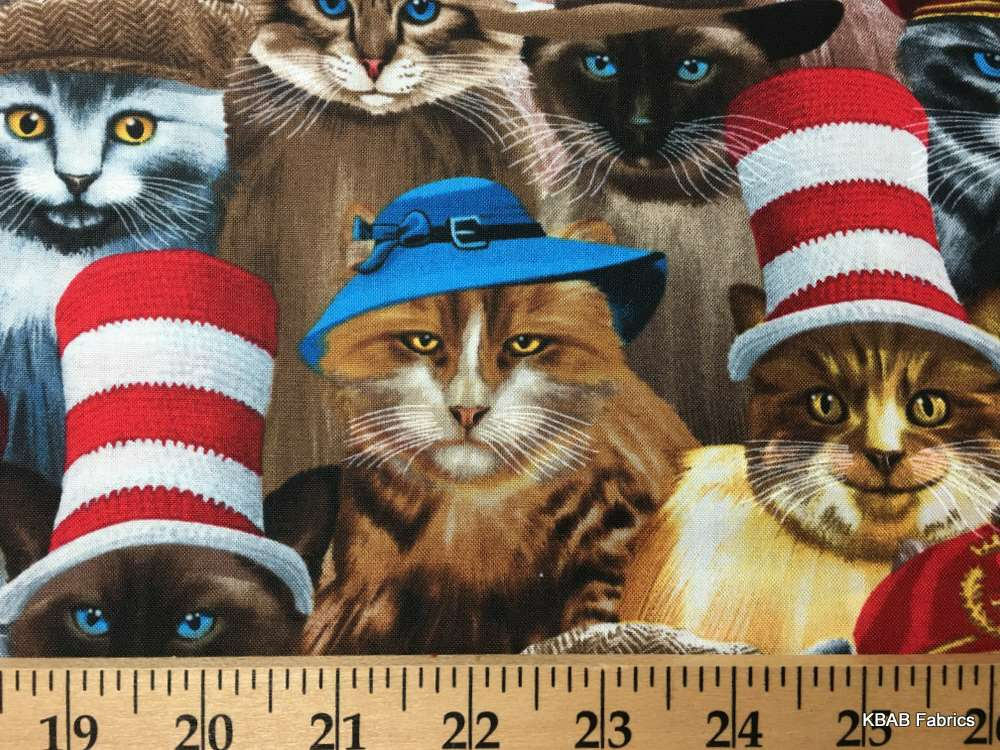 Cats Wearing Hats Feline Kitten Tom Cat Top Hat Kitty Cotton Fabric