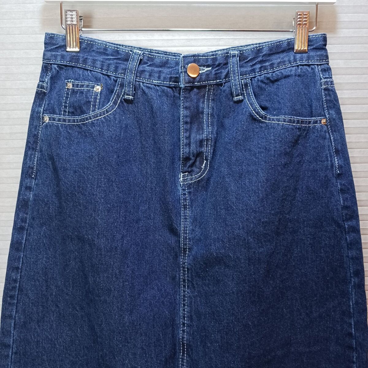 【HI FI FNK】Stone Crack Maxi Denim FYQ INDIGO BLUE DENIM PANELED JEANS LONG PENCIL SKIRT BUTTON