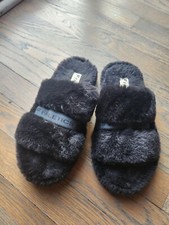 FABLETICS Snug Strap Slipper Slip On Black Womens Shoes Size 6 Black Fur