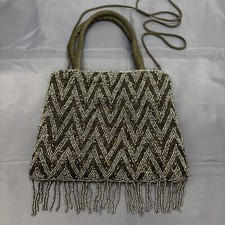 Vintage Black  Silver Elegant Hand Beaded Evening Bag With Handle