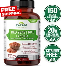 Zazzee Red Yeast Rice 1200 mg with CoQ10, 150 Vegan Capsules, 20:1 Extract