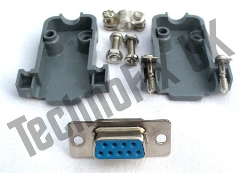 DB9 female DB9F socket connector + shell/shroud/hood UK seller serial, COM port