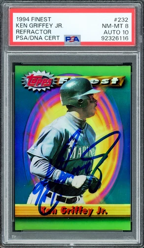 Ken Griffey Jr. 1994 Topps Finest Refractor Card PSA 8 Gem 10 Auto PSA/DNA