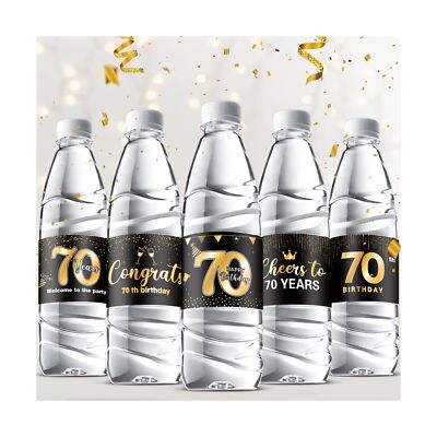 Tenare 72 Pcs Black and Gold Happy 70th Birthday Party Decorations Mini Wine ...