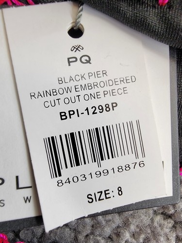 PQ Platinum Swim Rainbow Embroidered Cutout One Piece Swimsuit Girls 8 Black - Picture 13 of 13
