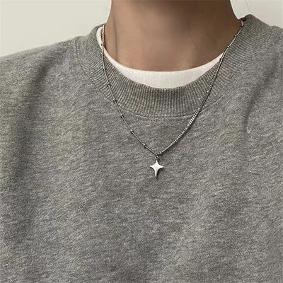 Kpop Goth Silver Color Star Pendant Chain Necklace for Women Men Egirl Y2K Cool 