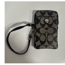 Coach Black Logo Wristlet Wallet Zip-Around with Card Slots