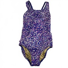 Lands' End Girls' Electric Blue Mosaic Dot One-Piece Swimsuit 8M