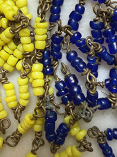 Two Trade Era Glass Seed Bead Necklaces, Yellow 36" & Deep Blue 42", VG Cond, OH
