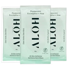 ALŌH Peppermint Eucalyptus + Aloe Sanitizing Hand Wipes - Clean Hands, Clear ...