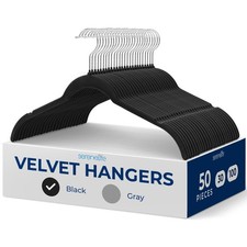 SereneLife 50-Piece Velvet Shirt Hangers   Black Non-Slip, Heavy Duty Clot