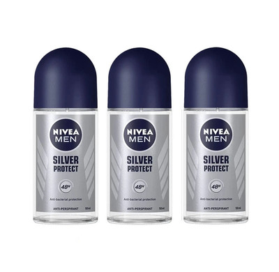 Nivea Men Silver Protect Roll-On Deodorant Antibacterial 48H Protection 3-Pack