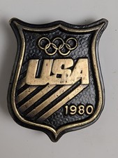 Vintage 1980 USA Olympics Belt Buckle - Bergamot Brass Works - Team USA Shield
