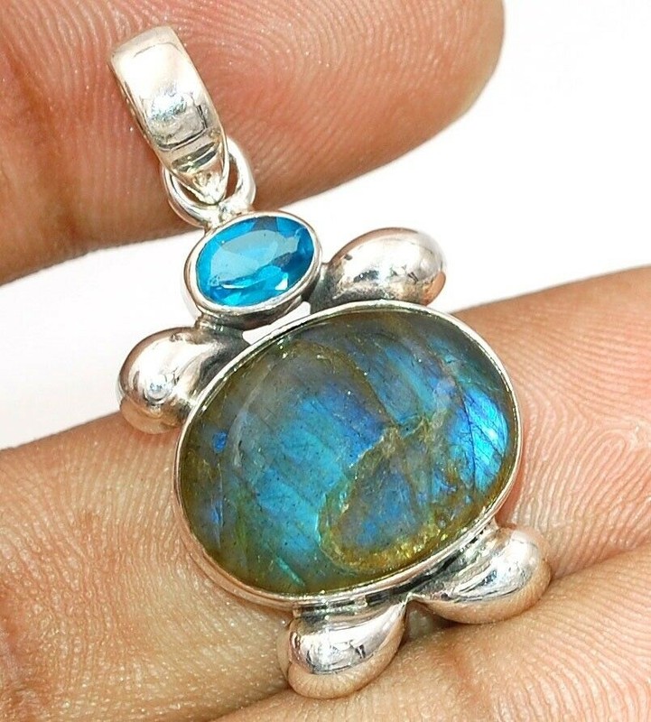 Natural Blue Fire Labradorite -Madagascar 925 Sterling Silver Pendant