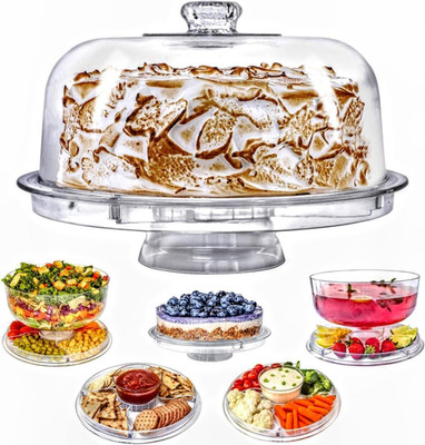 Cake Stand with Dome Cover, 6-In-1 Multi-Purpose Use, Cake Stand with Lid, Servi