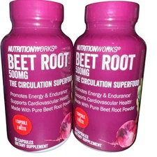2x NutritionWorks Beet Root Circulation Superfood 90 Capsules 500mg NEW