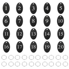 20PCS Number Tags 1-20, Oval Aluminum Number Key Tags, Black